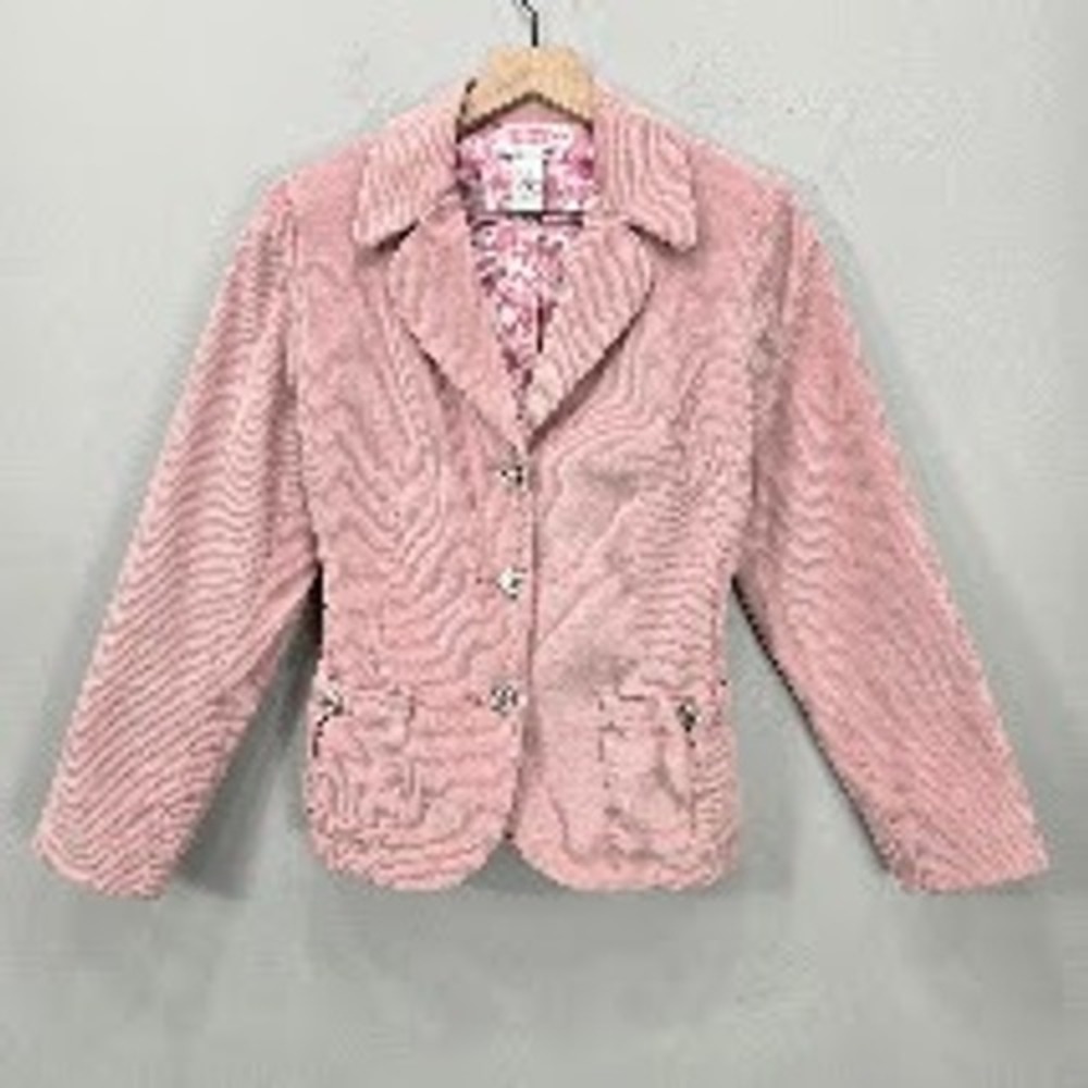 Vintage Y2K Corduroy Blazer Jacket S Pink Lace Up Embellished Barbie Feminine